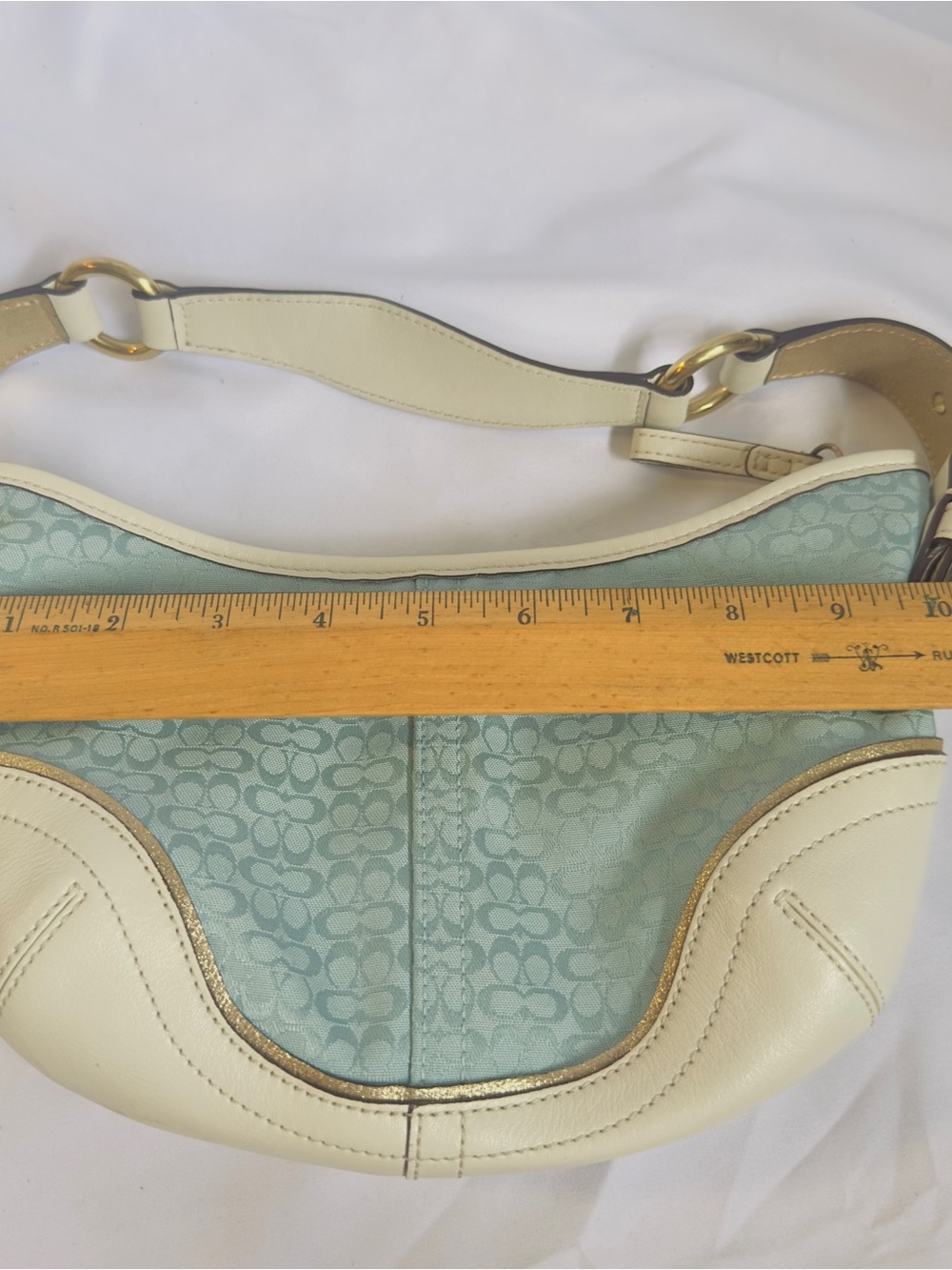 Vtg Coach Y2K Mini Hobo Periwinkle Blue Signature Canvas Shoulder Bag H04J-1455 - Picture 16 of 16
